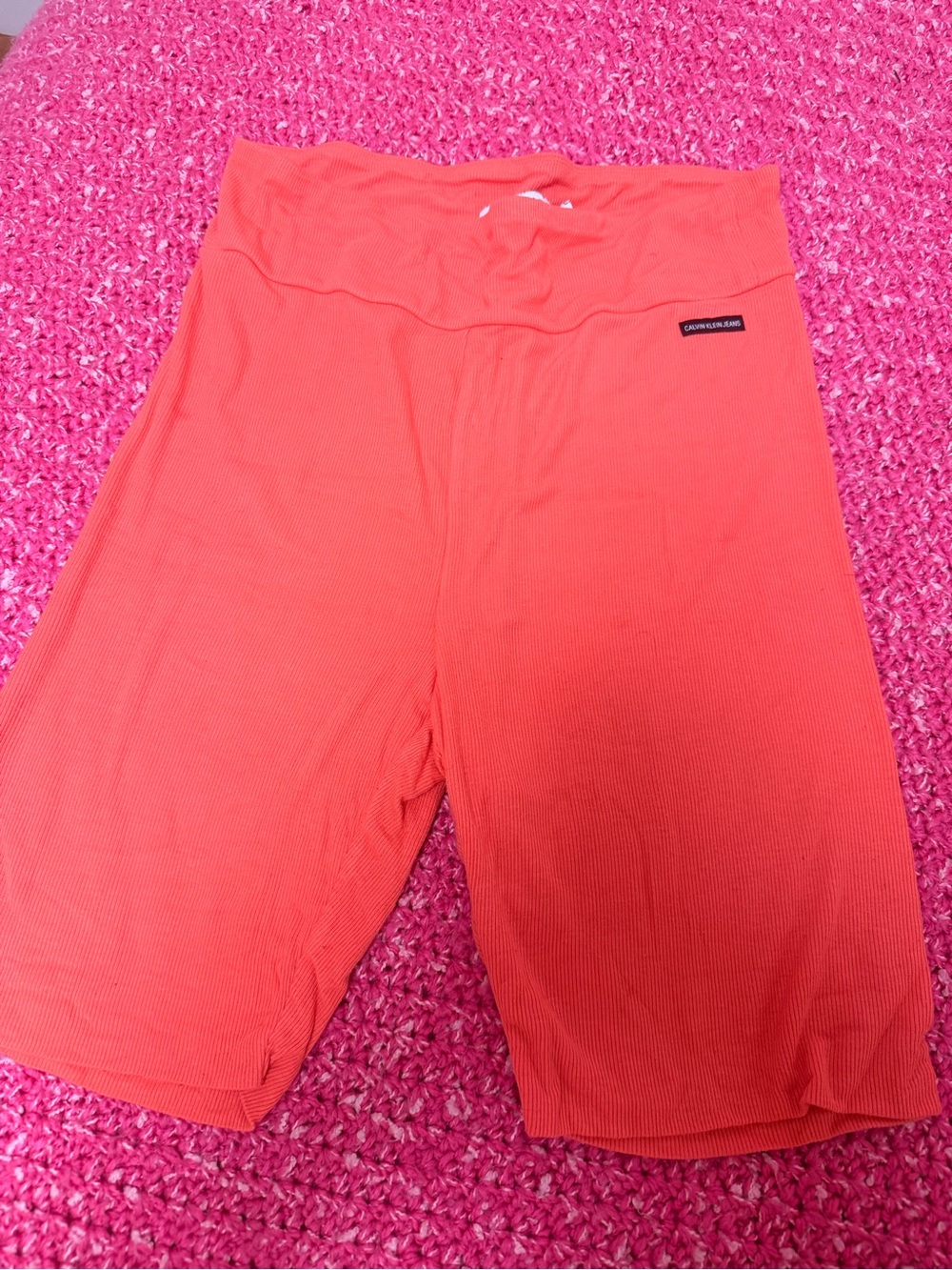 Coral Ribbed High-Waist Women’s Bike Shorts - CALVIN KLEIN